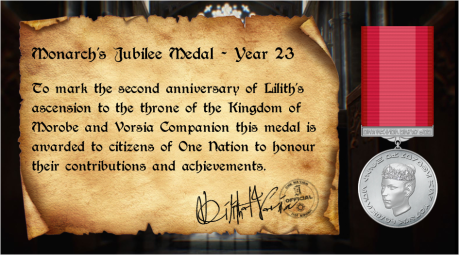 Proclamation of Year 23 Jubilee Medal for One Nation's citizens.