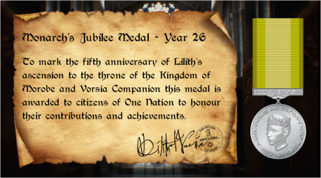 Proclamation of Year 26 Jubilee Medal for One Nation's citizens.
