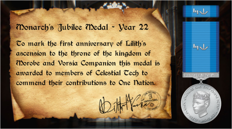 Proclamation of Year 22 Jubilee Medal for Celestial Tech's members.