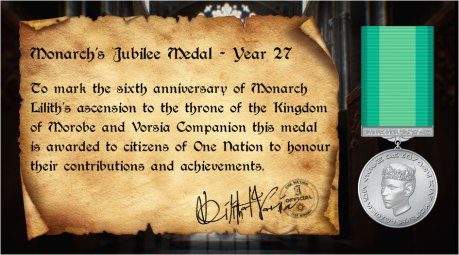 Proclamation of Year 27 Jubilee Medal for One Nation's citizens.