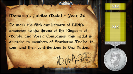 Proclamation of Year 26 Jubilee Medal for Starborne Medical members.